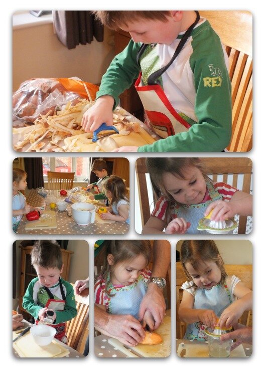 children chopping vegetables